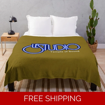 Le Studio Throw Gold Blanket Original White & Blue Logo TOS